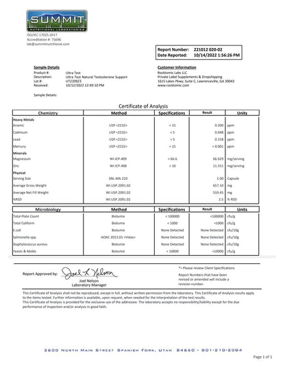 ULTRA TEST TESTOSTERONE SUPPORT