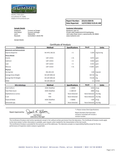 TURMERIC w/GINGER & BIOPERINE