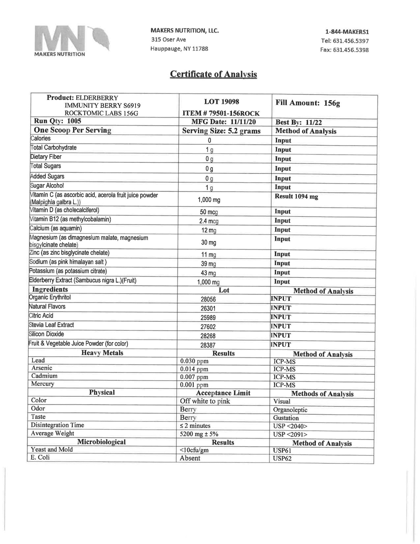 ELDERBERRY w/ZINC & VITAMIN C